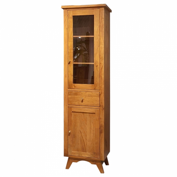 Schmale Holzvitrine 52 cm, glasiert BONN, aus Akazienholz – Farbe AMBER
