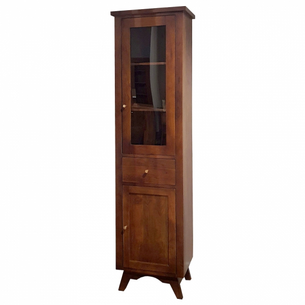 Schmale Holzvitrine 52 cm lasiert BONN aus Akazienholz - Farbe NUSSBAUM
