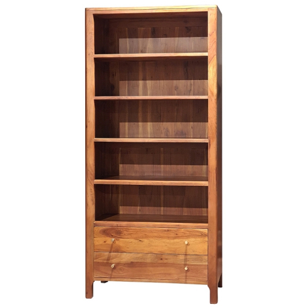 Holzregal 90 cm MILANO mit Schubladen aus Akazienholz - Farbe JAVA 50  Holzregal 90 cm MILANO mit Schubladen aus Akazienholz - Farbe JAVA 50