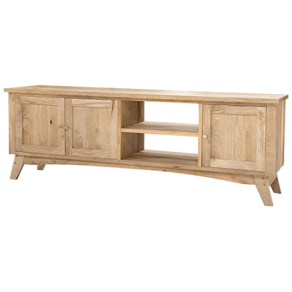 TV-Schrank BONN aus Holz, 180 cm, mit Schränken und einem Mango-Regal – Farbe NATÜRLICH
