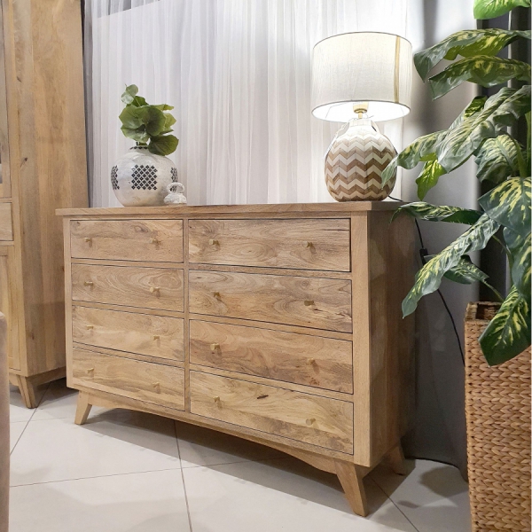 BONN Holzkommode 140 cm mit Akazienschubladen – Farbe BERNSTEIN