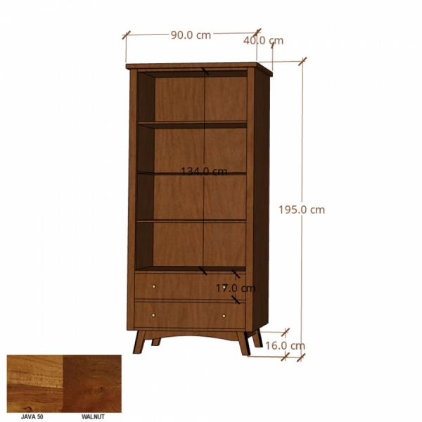 Holzregal BONN mit Schubladen aus Akazienholz - Farbe WALNUT