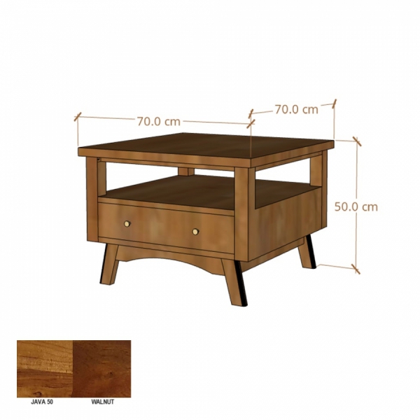 Holz-Couchtisch BONN 70x70 cm mit Schubladen aus Akazienholz - Farbe JAVA 50