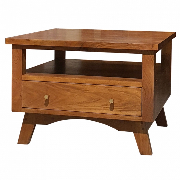 Holz-Couchtisch BONN 70x70 cm mit Schubladen aus Akazienholz - Farbe JAVA 50