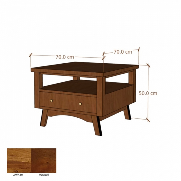 Holz-Couchtisch BONN 70x70 cm mit Schubladen aus Akazienholz - Farbe WALNUT