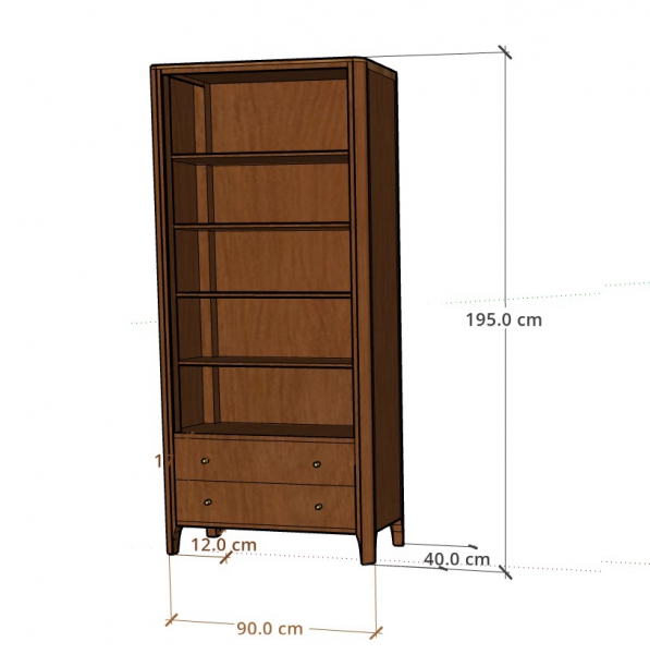 Holzregal 90 cm MILANO mit Schubladen aus Akazienholz - Farbe WALNUT