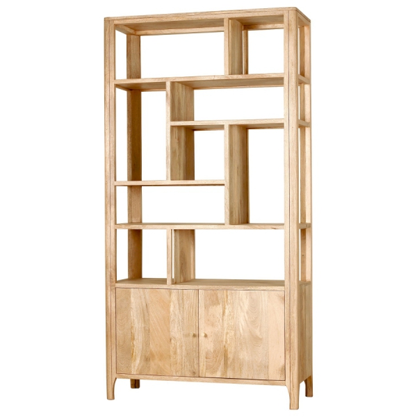 MILANO asymmetrisches Regal 100 cm aus Mangoholz in der Farbe NATUR