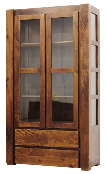 Holzvitrine OSLO mit Schubladen aus braunem Holz Holzvitrine OSLO mit Schubladen aus braunem Holz