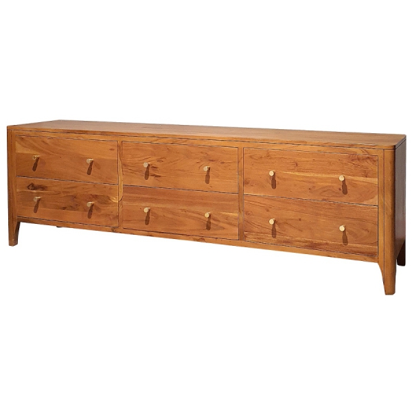 Niedrige Holzkommode MILANO 175 cm mit Akazienschubladen - Farbe AMBER  Niedrige Holzkommode MILANO 175 cm mit Akazienschubladen - Farbe AMBER