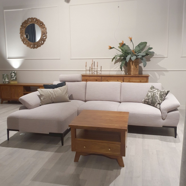 Hellcreme WAVE Ecksofa 280 cm mit verstellbarer Rückentiefe