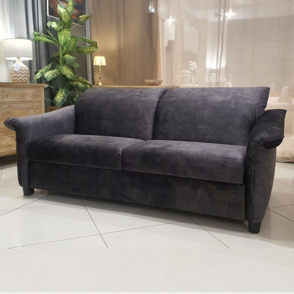 Dunkles Samtsofa GALAXIO BB200 mit Schlaffunktion - AKTUELL LIEFERBAR