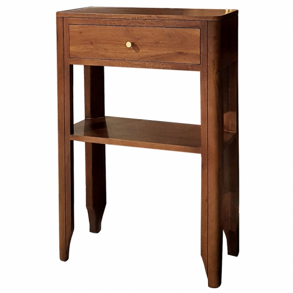 MILANO 60 cm Holzkonsole mit Akazienschublade und Regal - Farbe WALNUSS