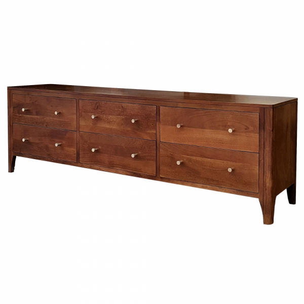 Niedrige Holzkommode MILANO 175 cm mit Akazienschubladen - Farbe NUSSBAUM