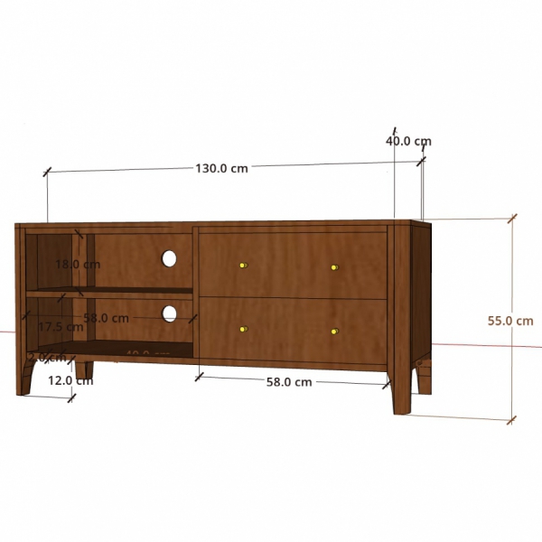 TV-Schrank aus Holz MILANO 130 cm mit Schubladen und Regal aus Akazie - Farbe WALNUT