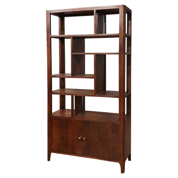 MILANO asymmetrisches Regal 100 cm aus Akazienholz im Farbton WALNUSS