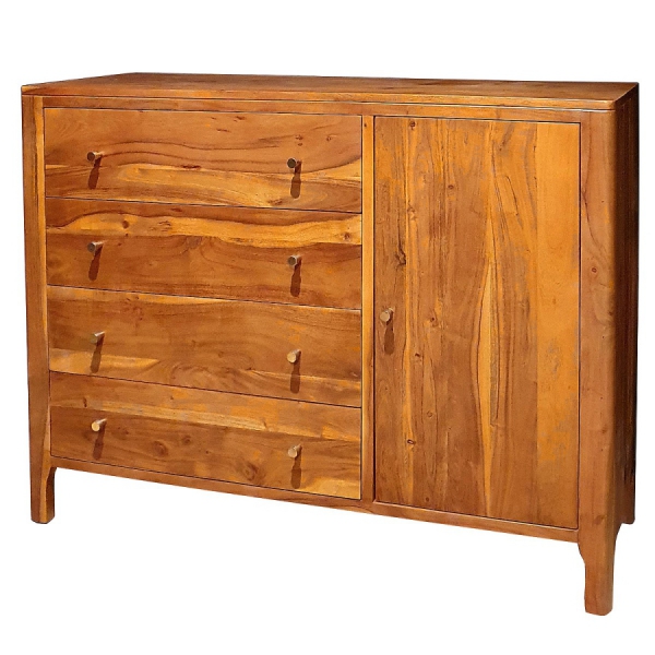 Holzkommode MILANO 120 cm mit Schubladen aus Akazie - Farbe JAVA 50