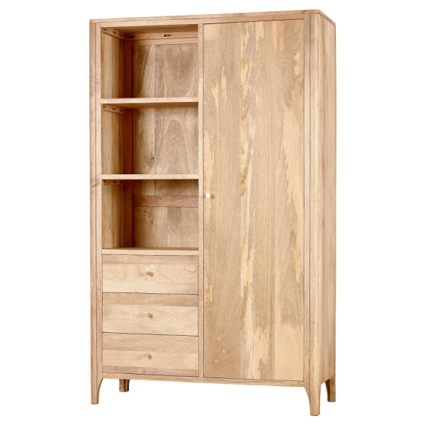 Niedriges, geschlossenes Bücherregal MILANO 100 cm aus Mangoholz in der Farbe NATUR