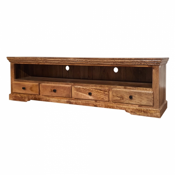 Großer TV-Schrank aus Holz mit Regal 200 cm NEW YORK mit Mango-Toffee aus Holz