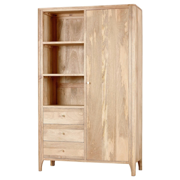 Niedriges, geschlossenes Bücherregal MILANO 100 cm aus Mangoholz in der Farbe NATUR