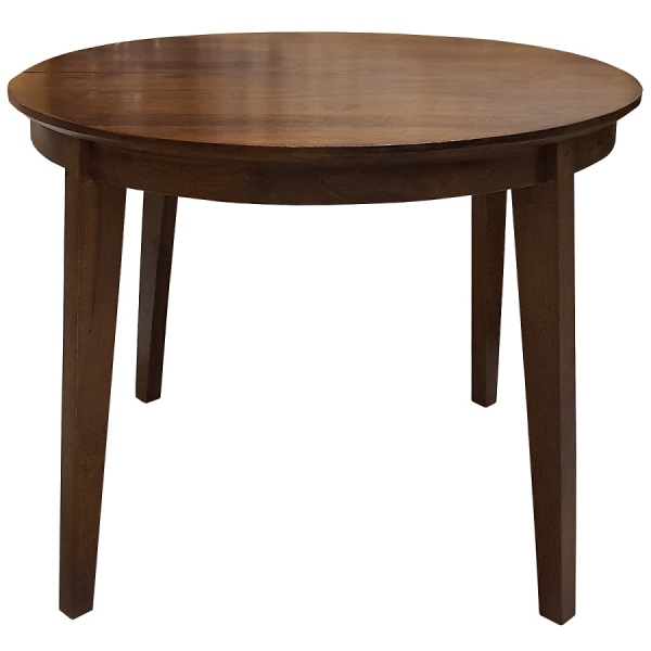 Runder Esstisch BONN, ausziehbar, auf vier Beinen, 105 cm, aus Mangoholz – Farbe Warmbraun