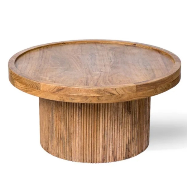 Runder Couchtisch LAMEL aus Akazienholz – Farbe AMBER