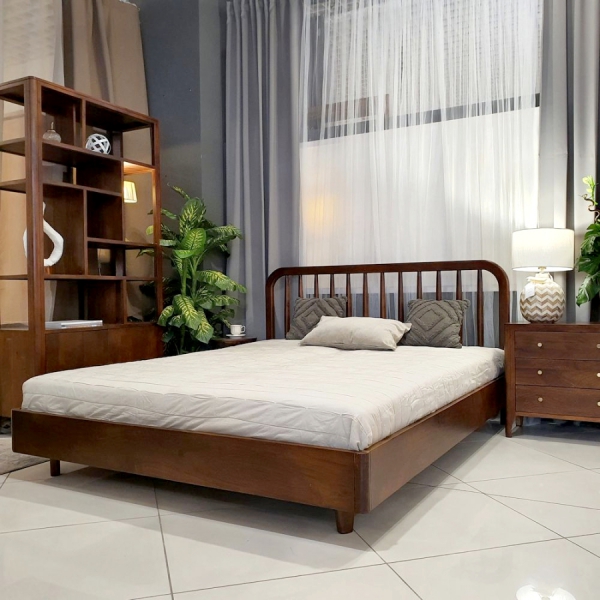 Holzbett MILANO 160x200 cm aus Akazienholz im Farbton WALNUT