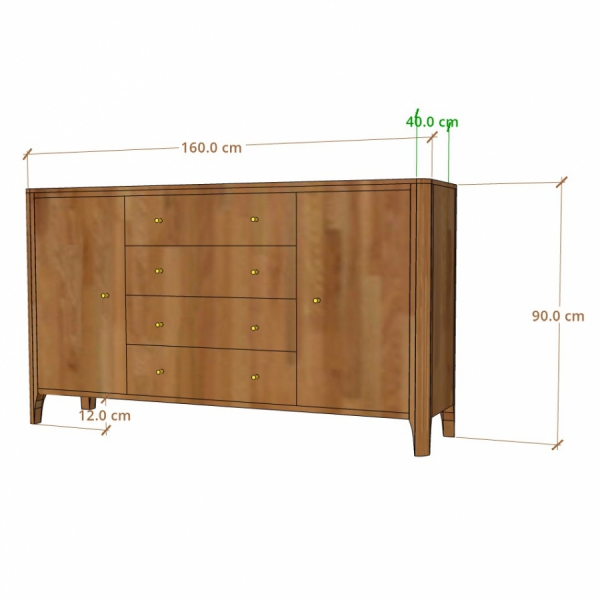 Holzkommode MILANO 160 cm mit Schubladen aus Akazie - Farbe JAVA 50