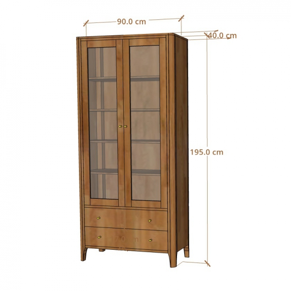 Holzvitrine mit Glas 90 cm MILANO mit Schubladen aus Akazienholz - Farbe JAVA 50