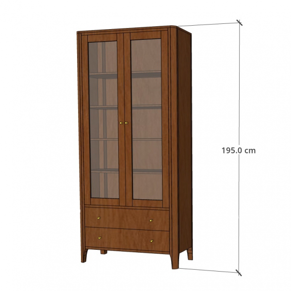 Holzvitrine mit Glas 90 cm MILANO mit Schubladen aus Akazienholz - Farbe WALNUT