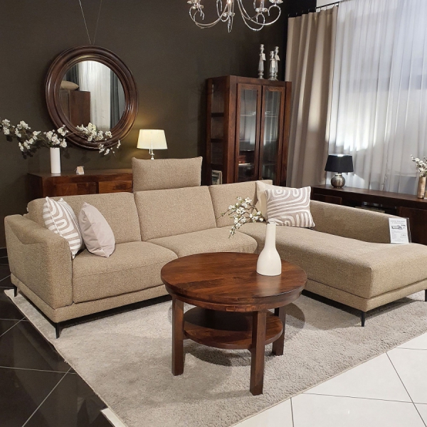 Ecksofa NUBO 265 cm mit Schlaffunktion auf italienischem Gestell beige - AKTUELL VERFÜGBAR