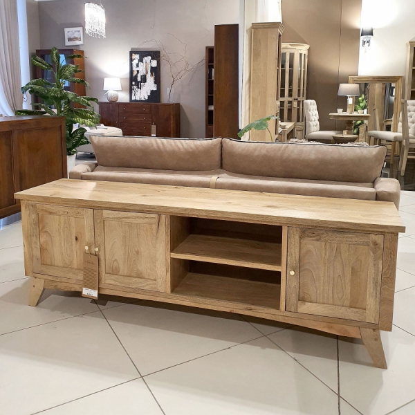 TV-Schrank BONN aus Holz, 180 cm, mit Schränken und einem Mango-Regal – Farbe NATÜRLICH