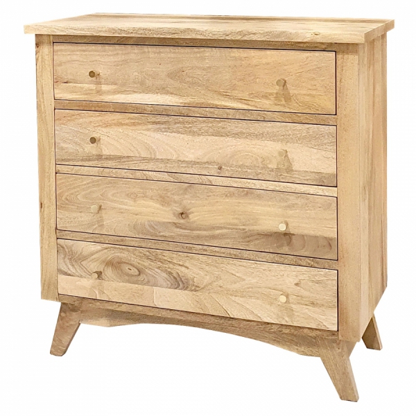 BONN Holzkommode 90 cm mit mangofarbenen Schubladen – Farbe NATÜRLICH