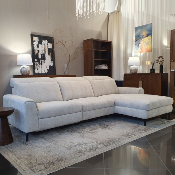 Cremefarbenes bequemes Ecksofa FONTANE 280 cm mit MAX RELAX-Funktion im Stoff RAMIRO CREAM