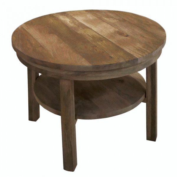 Ronde houten salontafel met plank 80cm mangotoffee