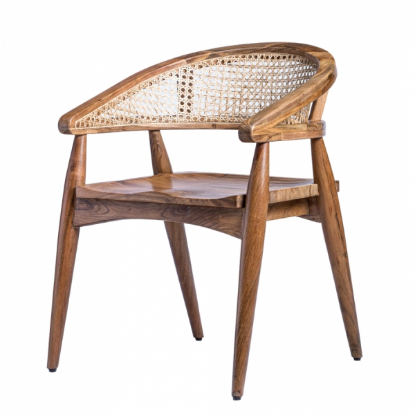 PONDI wooden chair made of Indian acacia with a rattan backrest