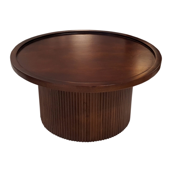 Runder Couchtisch aus Holz LAMEL aus Mangoholz WALNUSS