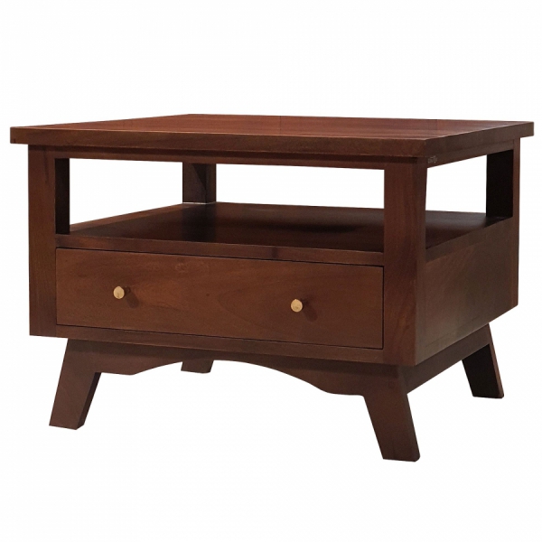 Holz-Couchtisch BONN 70x70 cm mit Schubladen aus Akazienholz - Farbe WALNUT