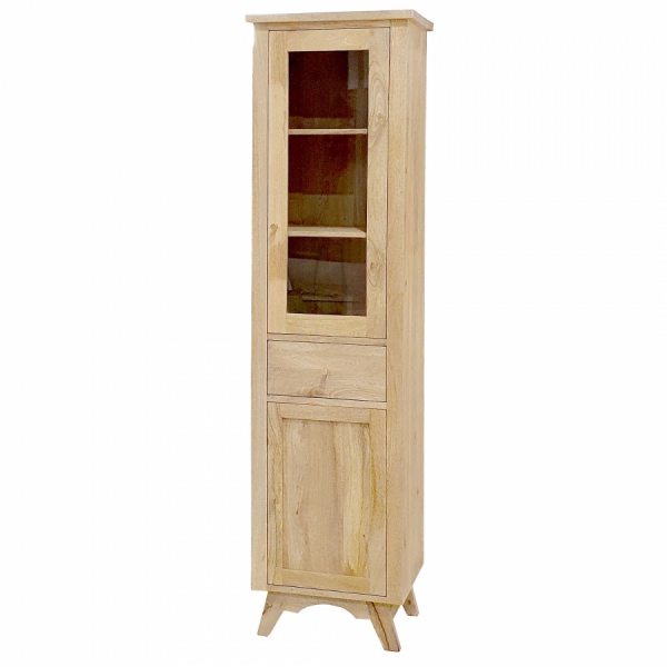 Schmale Holzvitrine, 52 cm, glasiert BONN mit Mango – Farbe NATÜRLICH